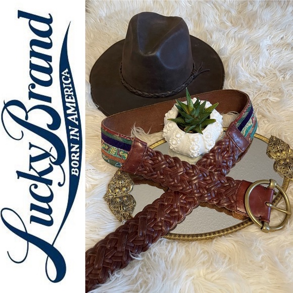 Lucky Brand cowhide braided leather and patchwork fabric belt, size 32 - Picture 2 of 12